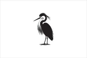 A black and white drawing of a heron vector
