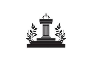 A black and white image of a statue with a man on top vector