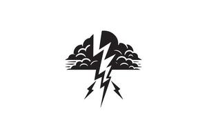 A black and white logo with lightning and clouds vector