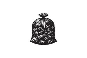 A black and white drawing of a bag of garbage vector