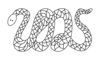 Black transparent silhouette of snake in shape of 2025 year hand drawn illustration. Symbol of Chinese New Year. Painted element for logo or design vector