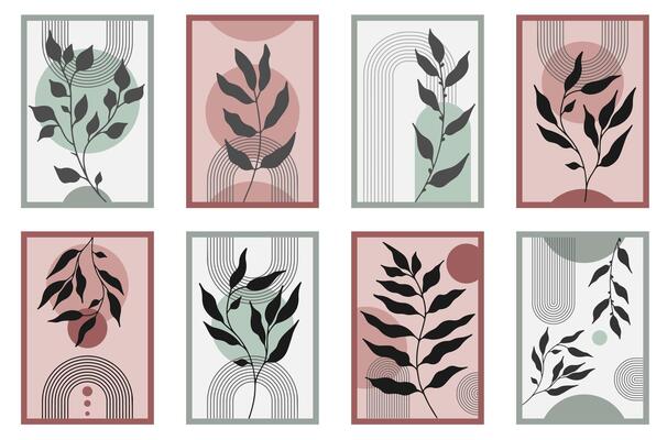 A set of six cards with different plants