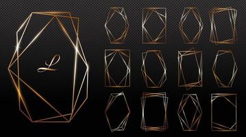 Geometric gold and silver frames collection vector