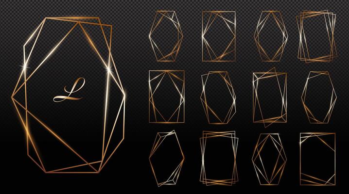 Copper frames. Copper geometrical polyhedron, art deco style for wedding invitation