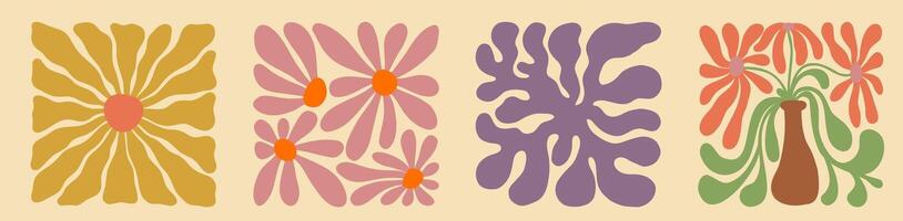Bold wave and flower pattern in vintage style vector