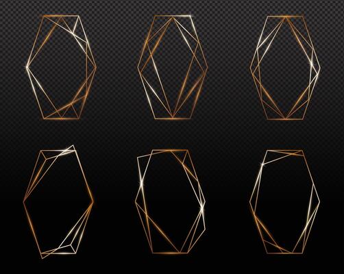 Copper frames. Copper geometrical polyhedron, for wedding invitation, luxury templates.