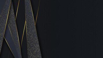 Carbon abstract background with black overlap layers. Texture carbon with luxury golden glitters dots. vector