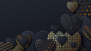 black and gold heart background vector