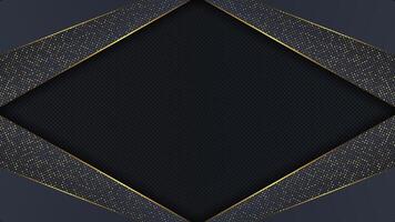 Abstract background with black overlap layers. Texture carbon and golden glitters dots. vector