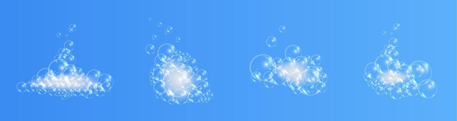 Bath foam soap with bubbles. Set of shampoo and soap foam lather illustration