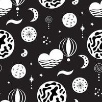 A black and white pattern with a heart and moon vector
