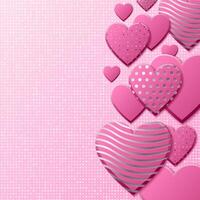 Valentines Day background with pink hearts and silver pattern. Silver luxury cover on roseate background. Pink holidays poster, card, add, header, website, article for valentines day. vector