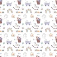 A pattern with horses, rainbows and other items vector