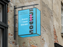 Square Projecting Sign Mockup for Storefront Branding psd