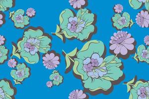 hibiscus flower pattern seamlessly on blue background vector