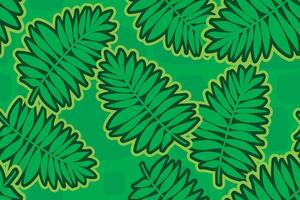 Seamless pattern tropical leaves with cube on green background vector