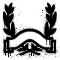 Black laurels in graffiti style. Circular foliate laurels branches. Laurel wreath silhouette. Trophy crest. vector