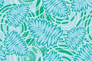 Seamless pattern tropical leaves with palm leaf on blue background vector