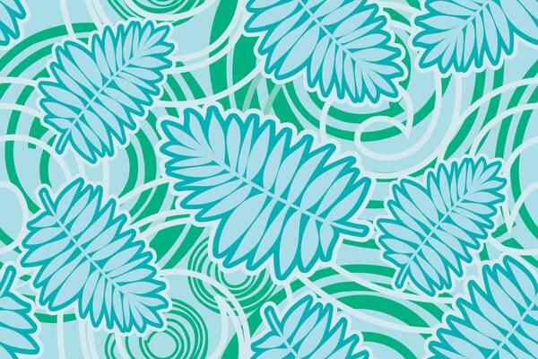 Seamless pattern tropical leaves with palm leaf on blue background