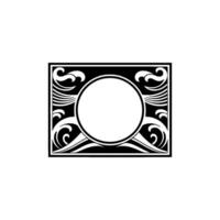 Art Deco Frame Black White, Circular and Wave Motifs. vector