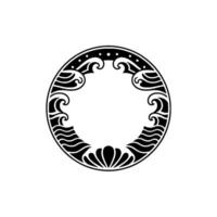 Elegant Wave Pattern Circle Frame, Minimalist Black and White. vector