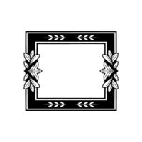 Elegant Black and White Frame with Floral and Leafy Border. vector