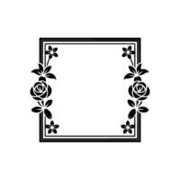 Elegant Black Rose Frame on White Background. vector