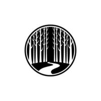 Minimalist Forest in a Circle , Black and White, Abstract Path. vector