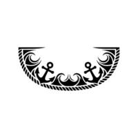Nautical Anchor with Waves and Rope Border on White. vector