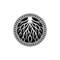Black White Root Circle , Minimalist Tree Symbol, Element. vector