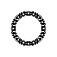Celestial Round Frame Black and White Minimalist. vector