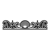 Coastal Border Shells, Waves, and Coral Black and White. vector