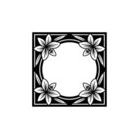 Elegant Floral Frame, Black White, Minimalist Element. vector