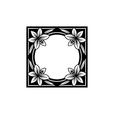 Elegant Floral Frame, Black White, Minimalist Element.