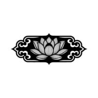 Minimalist Lotus Flower in Decorative Frame, Black and White. vector