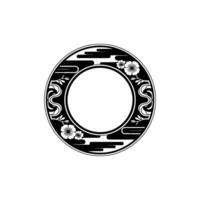 Elegant Japanese Circle Frame with Floral Cloud Elements. vector