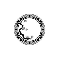 Minimalist Oriental Circle Cherry Blossoms Decorative Frame. vector