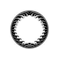 Ornamental Wavy Circle Frame Black and White Element. vector