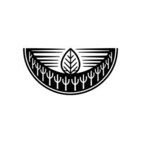 Abstract Leaf and Trees Emblem in Black White. vector