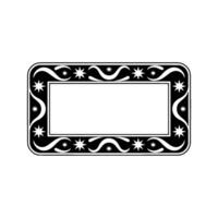 Ornate Black and White Rectangular Frame with Stars and Swirls. vector