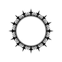 Ornate Black Circle Frame with Spikes, White Background. vector