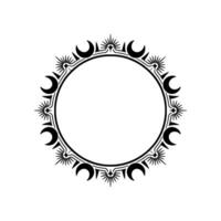 Celestial Circle Frame Crescent Moons Sunbursts - Elegant. vector