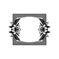 Minimalist Floral Frame Black and White for Invitations. vector