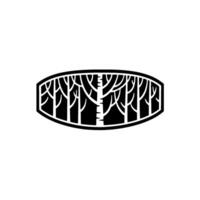 Minimalist Forest Silhouette in Oval Frame - Nature. vector