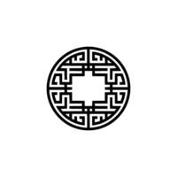Geometric Asian Ornament Minimalist Black Circle. vector
