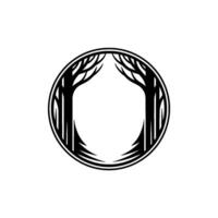 Circular Forest Minimalist Tree in Black and White. vector