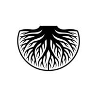 Silhouette of Tree Roots Inside an Abstract Shield Shape. vector