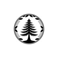 Minimalist Evergreen Tree in a Circular Frame. vector