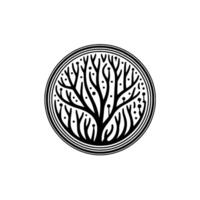Minimalist Tree of Life Black White Geometric in Circle. vector