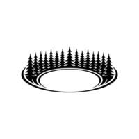 Elegant Forest Crest with Oval Space, Minimalist Black White. vector